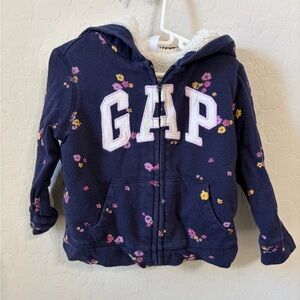 GAP Navy Floral Sherpa Hoodie for Kids - Pink & Yellow Flowers